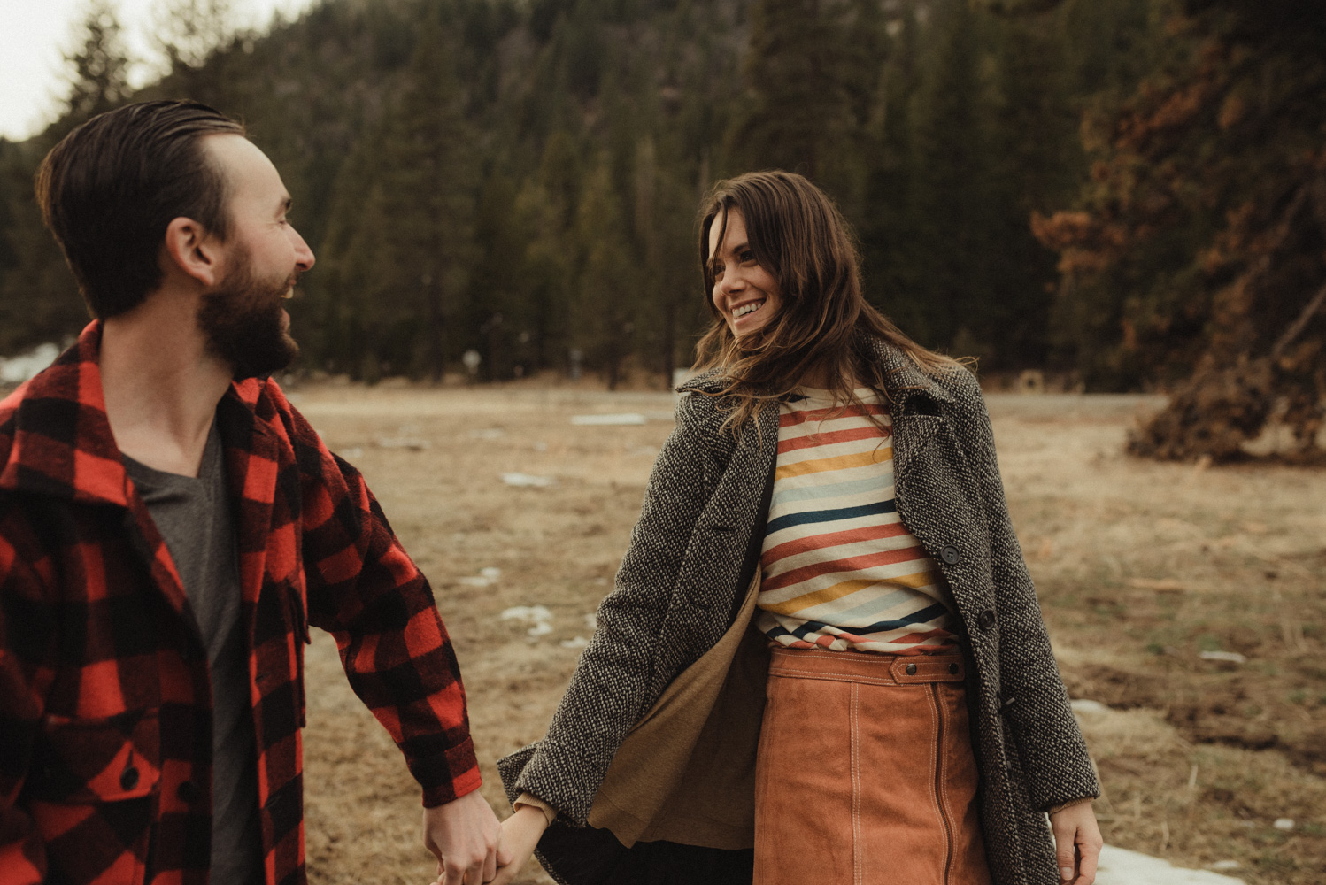 Strawberry California engagement session, candid photo of couple walking