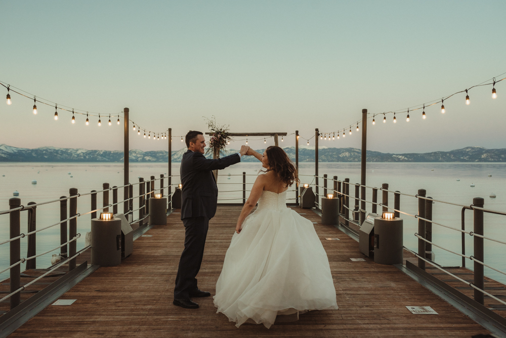West Shore Cafe Wedding, couple dancing on a dock photo