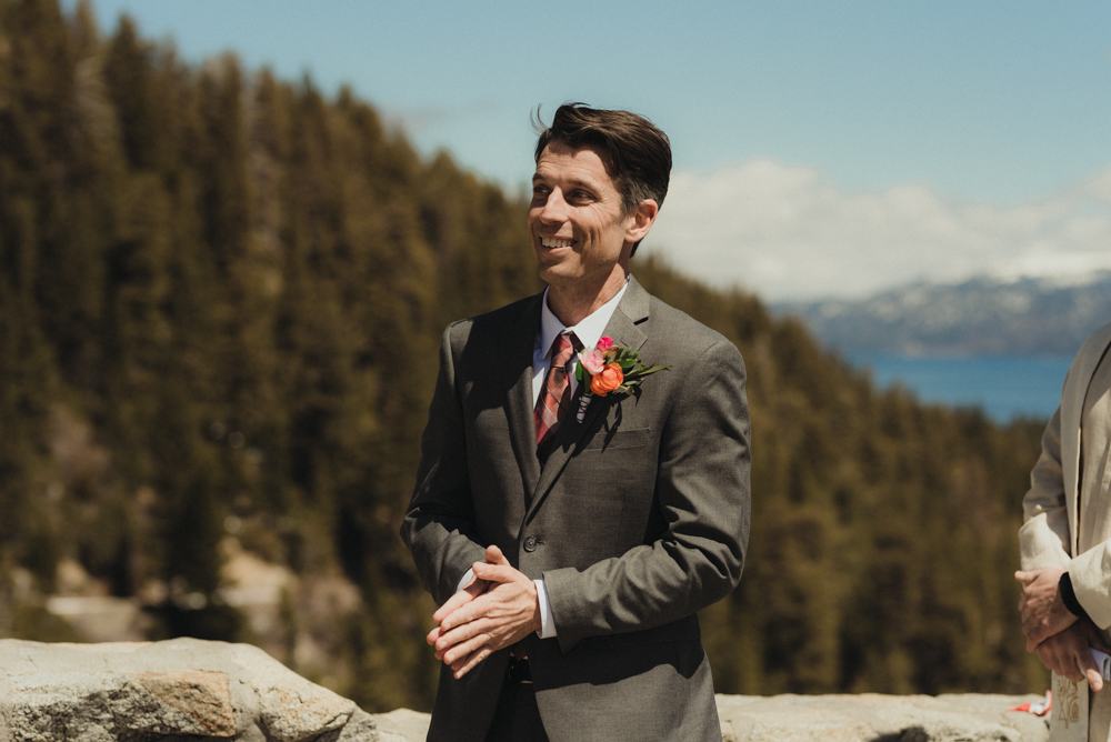 Emerald Bay Elopement, snowy first look photo