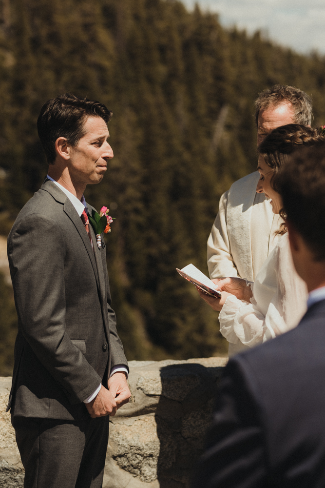 Emerald Bay Elopement, grooms reaction to vows photo