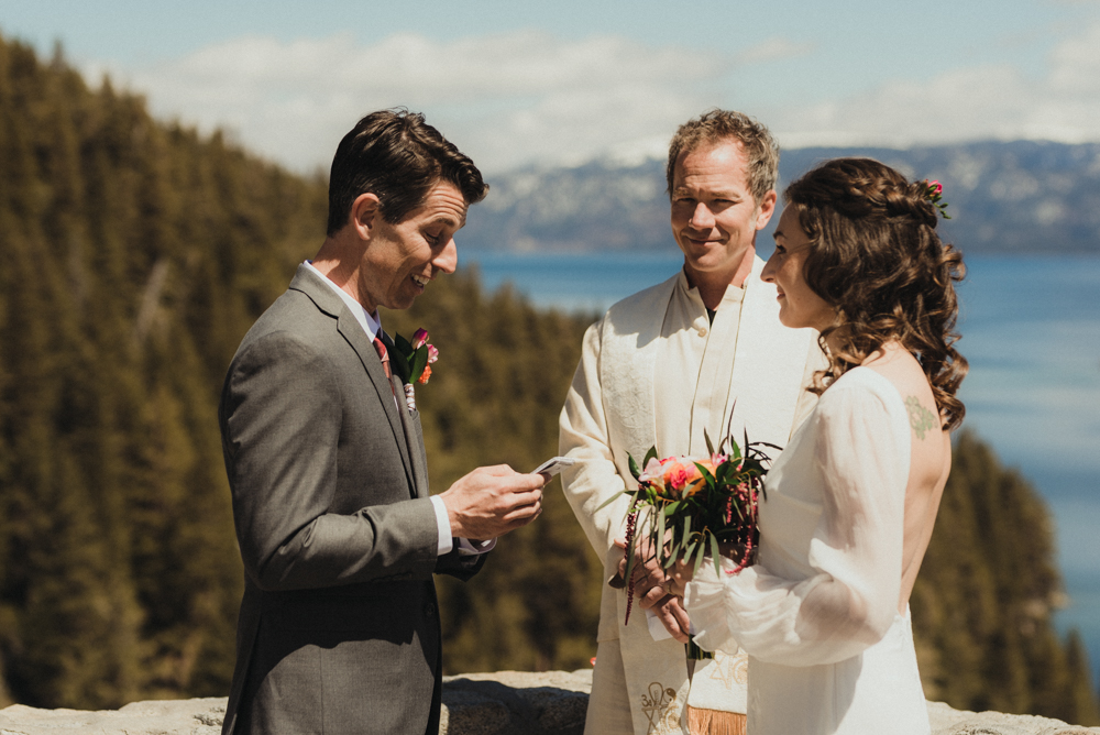 Emerald Bay Elopement, groom reading his vows photo