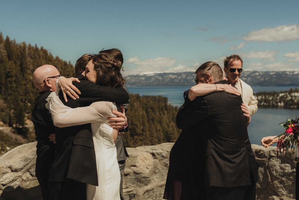 Emerald Bay Elopement, family celebrating and hugging photo