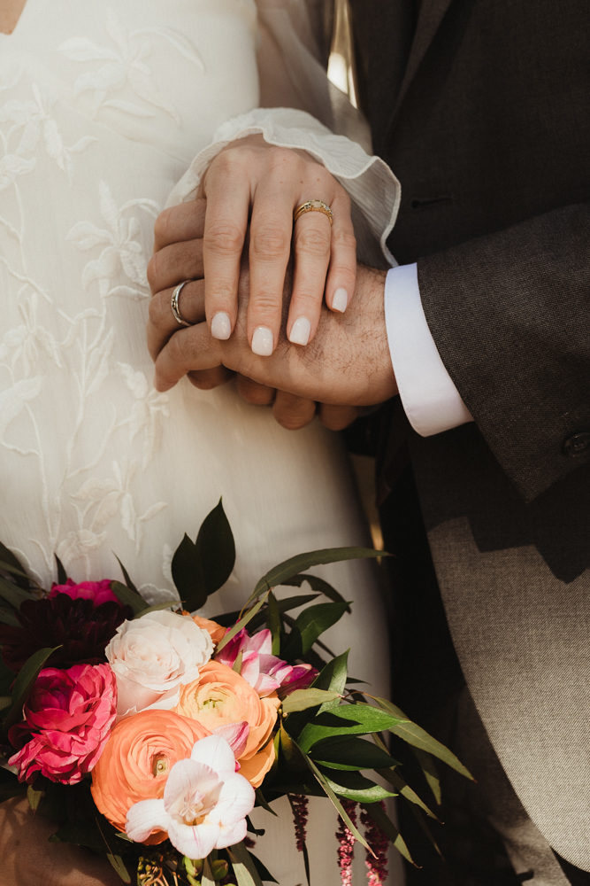 Emerald Bay Elopement in April, brides flowers and nails photo