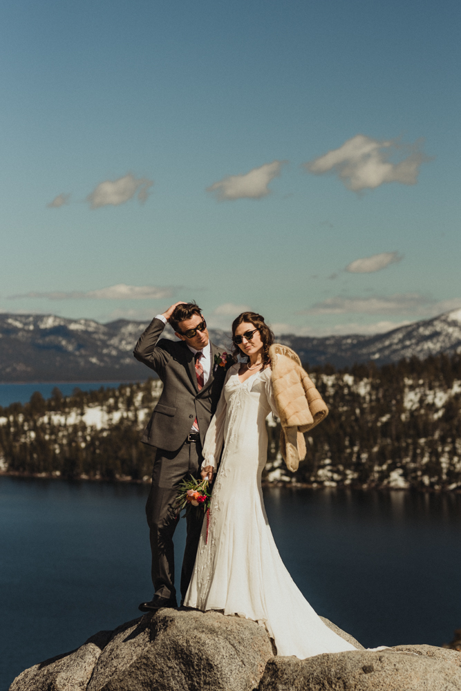 Emerald Bay Elopement in April, couple wearing glasses photo 