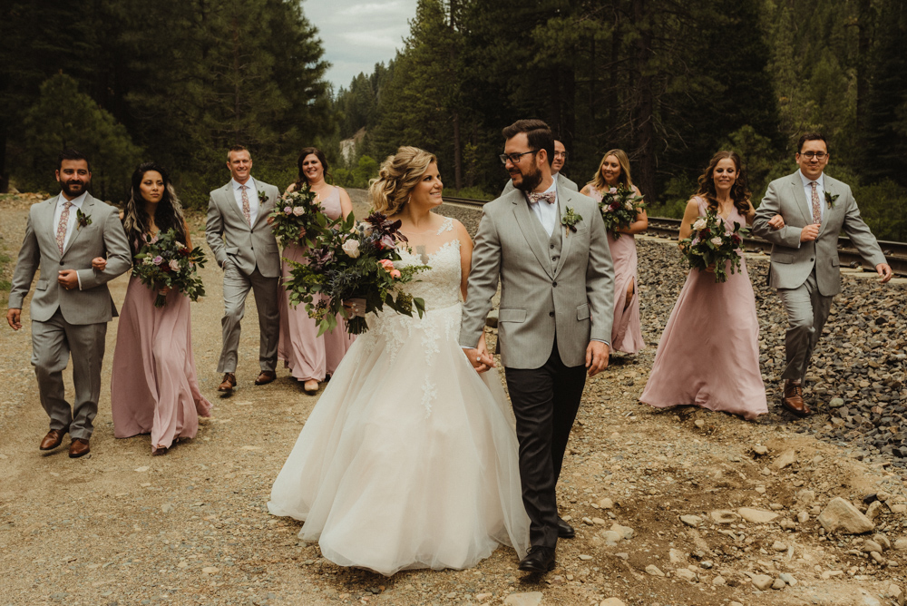 Twenty Mile House Wedding, photo of bridal party walking with couple