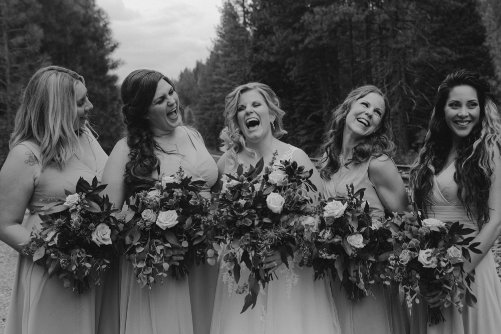 Twenty Mile House Wedding, photo of bridal party laughing 