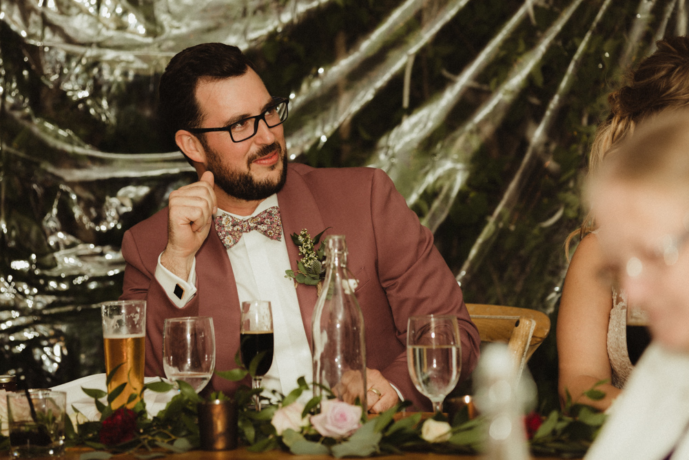 Twenty Mile House Wedding, photo of groom laughing during toasts photo