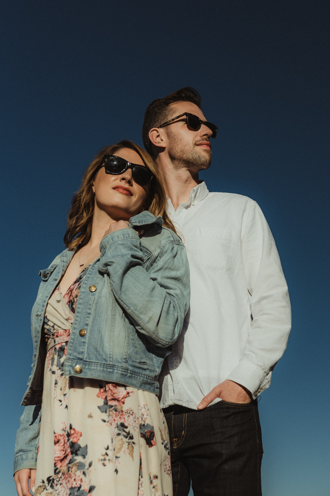 Lake Tahoe Engagement session, couple wearing sunglasses photo