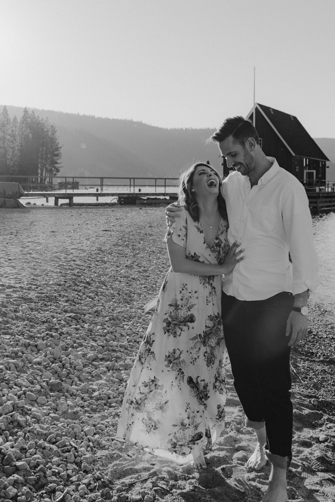 Lake Tahoe Engagement session, couple walking on the shore photo