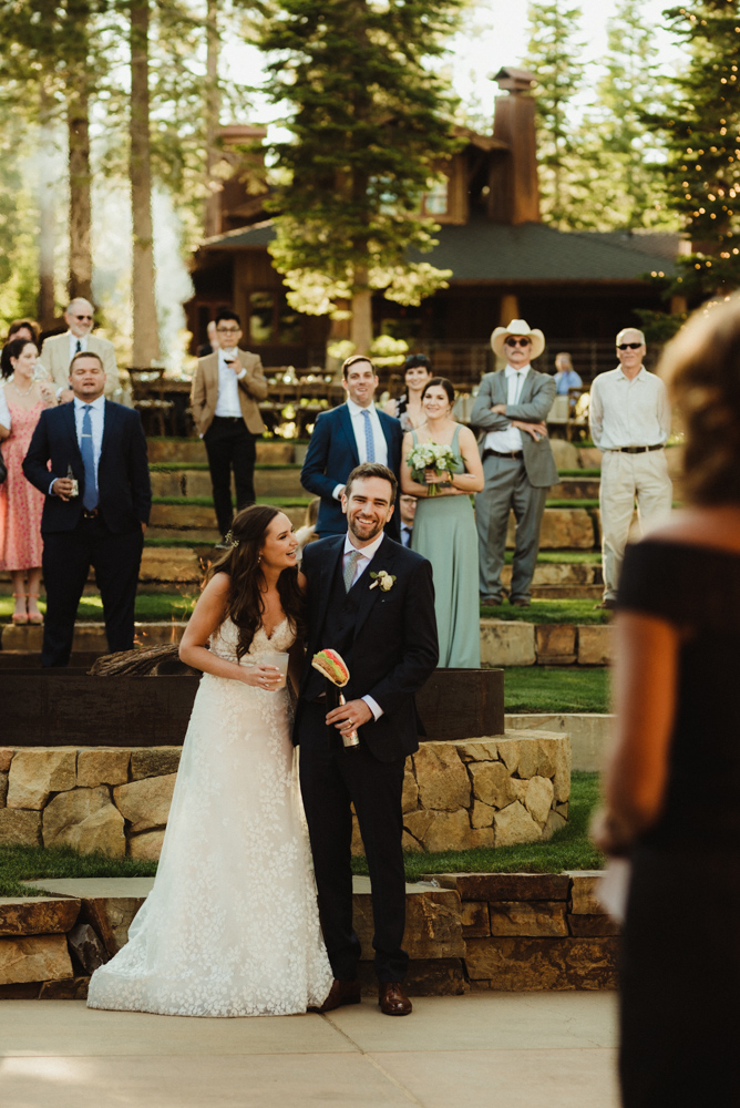 Martis Camp Wedding, photo of a couple receiving a taco bell themed gift