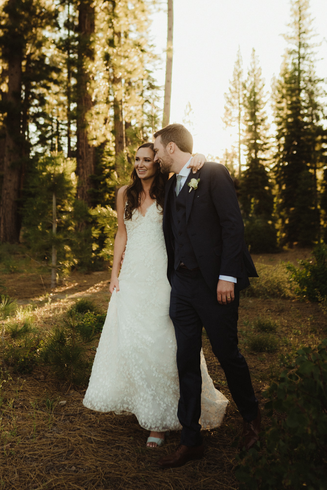 Martis Camp Wedding, couple walking in the forest photo