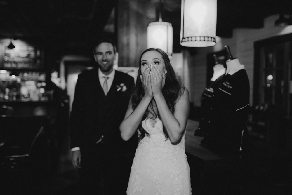 Martis Camp Wedding, bride's reaction to a surprise photo