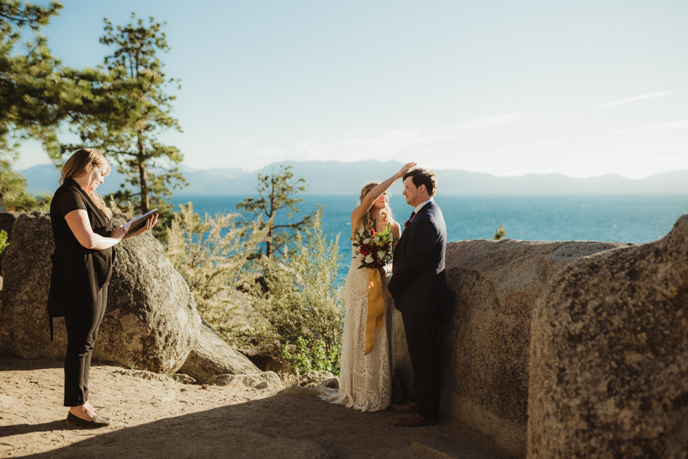 Lake Tahoe Elopement, photo of couple and the lake in the background