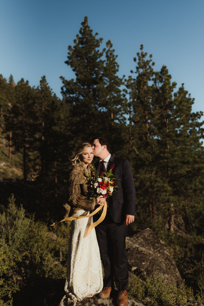 Lake Tahoe Elopement, photo of couple standing on a rock in Tahoe