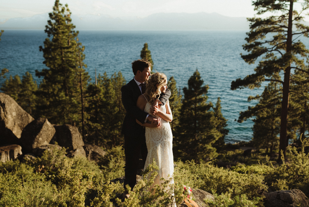 Lake Tahoe Elopement, photo of couple overlooking Tahoe