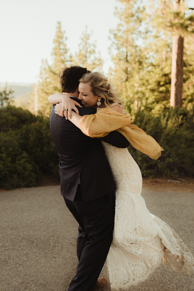 Lake Tahoe Elopement, photo of couple playing around