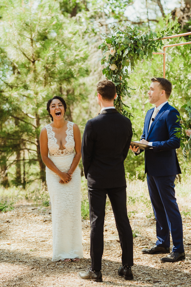 Rush Creek Lodge Wedding, photo of bride laughing photo