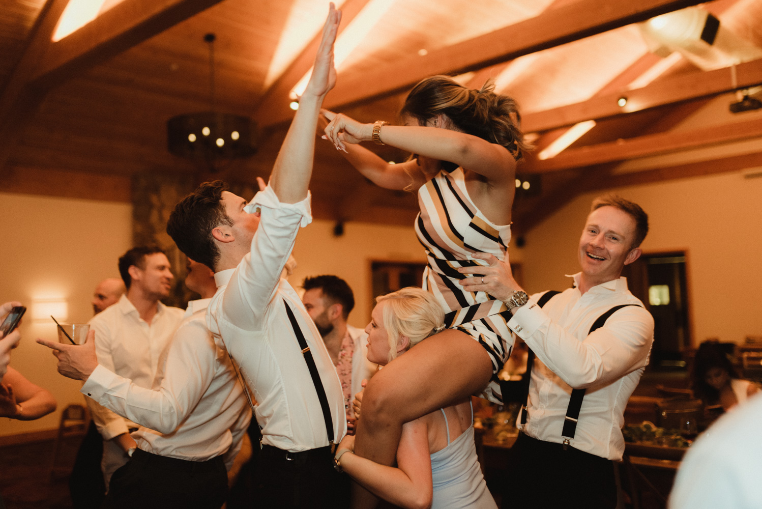 Rush Creek Lodge wedding, friends on the dance floor photo