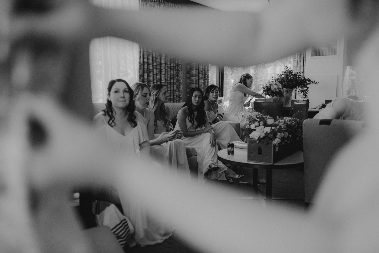 Hellman-Erman Mansion Wedding, photo of bridesmaids framed by hand and arms