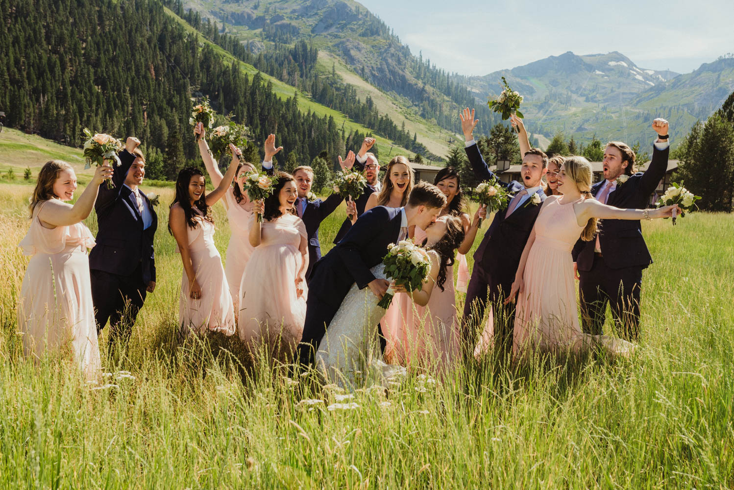 Hellman-Erman Mansion Wedding, photo of bridal party celebrating 