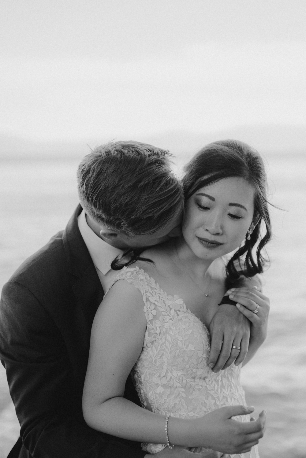 Hellman-Erman Mansion Wedding, photo of couple in front of Lake Tahoe