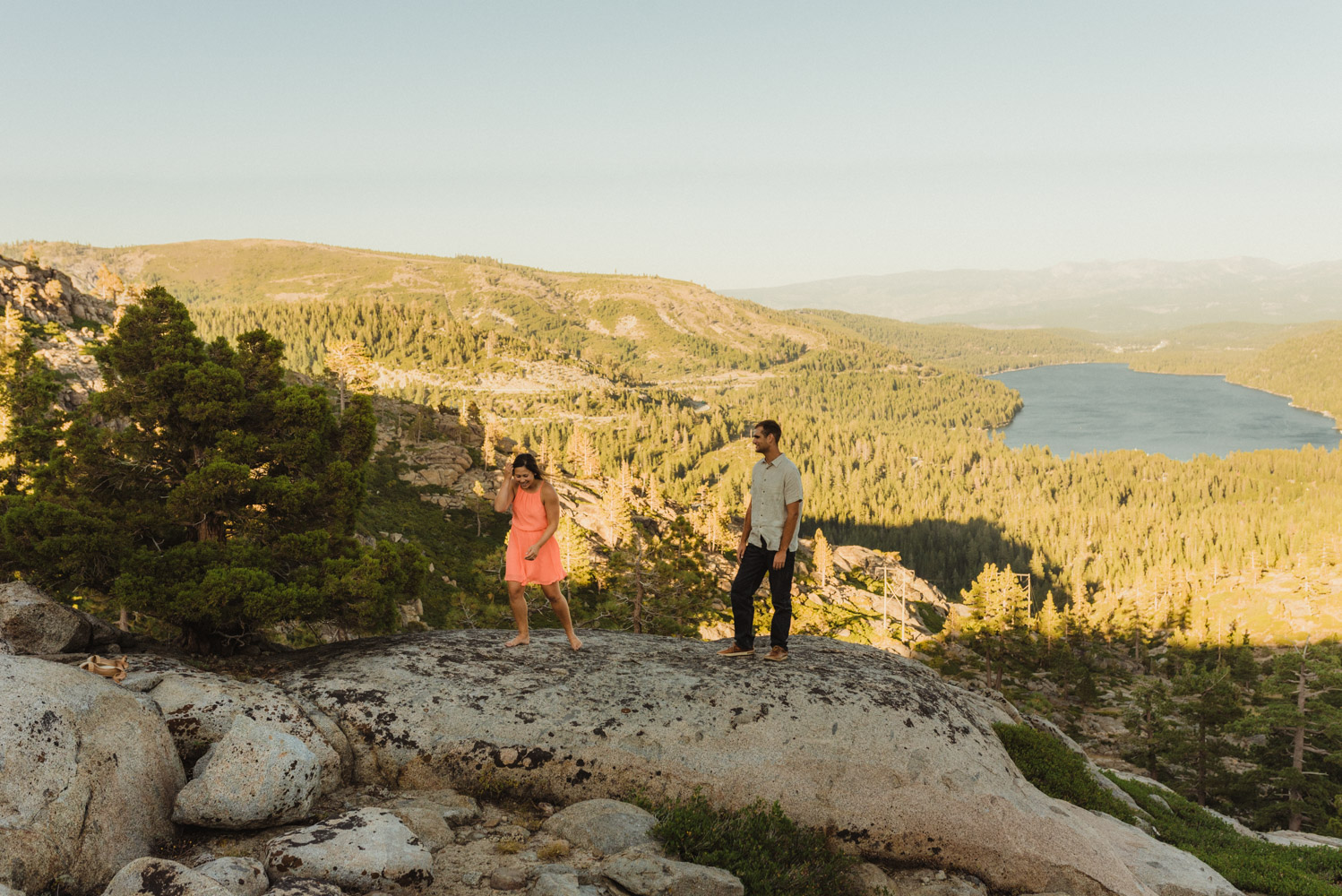 Lake Tahoe Wedding Photographer, photo of couple overlooking Donner Lake in Truckee 