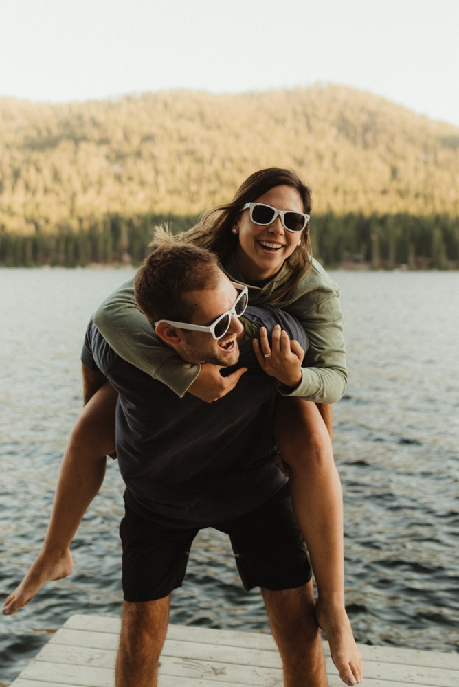 Lake Tahoe Wedding Photographer, photo of couple playing on the dock