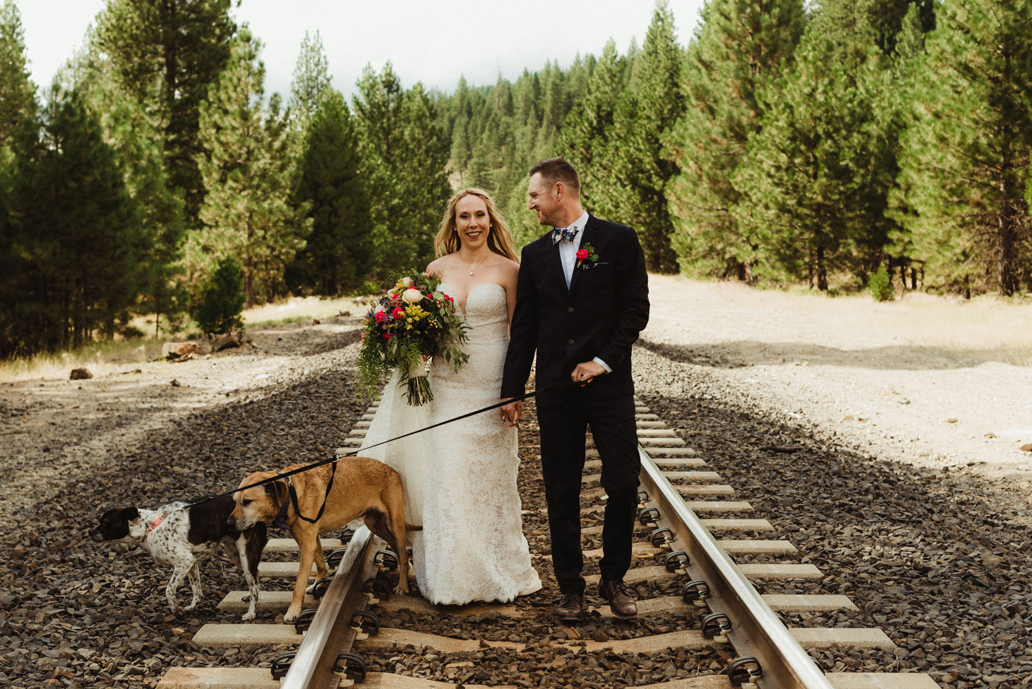 Twenty Mile House Wedding Photographer, photo of coulee and their dogs on their wedding day