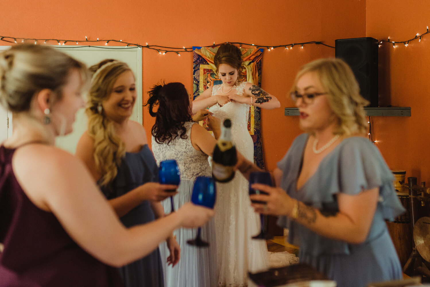 River School Farm Wedding, bride putting on the final touches photo