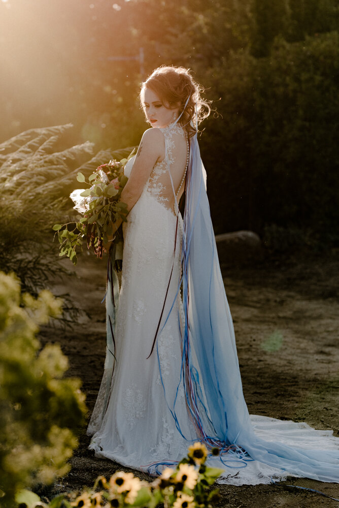 River School Farm Wedding, portraits of bride in color 