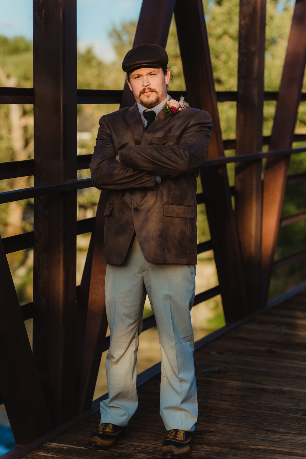 River School Farm Wedding, groom portrait 