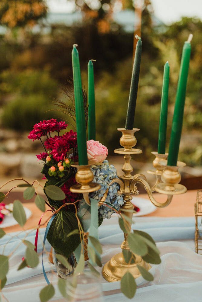 River School Farm Wedding, eclectic candle set-up photo