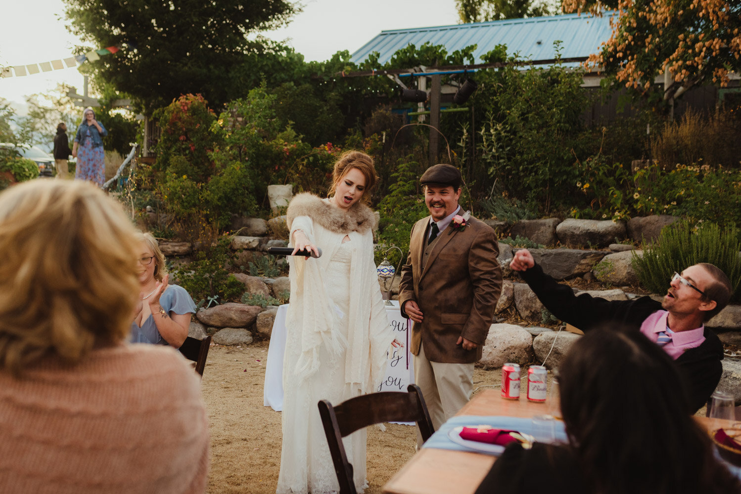 River School Farm Wedding, mic drop by bride photo