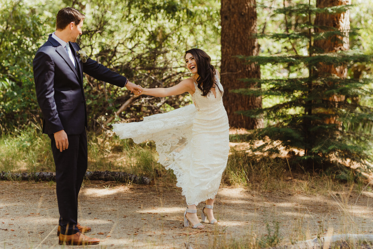 The Chateau Incline Village Wedding, couple dancing in the forest