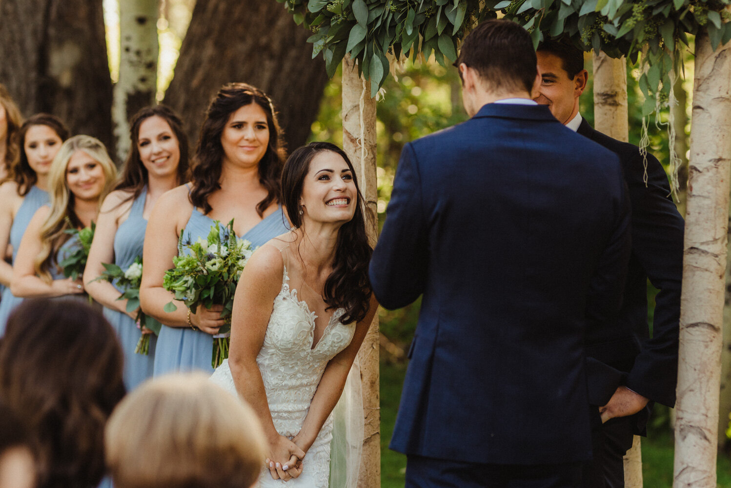 The Chateau Incline Village Wedding, photo of bride smiling during the ceremony