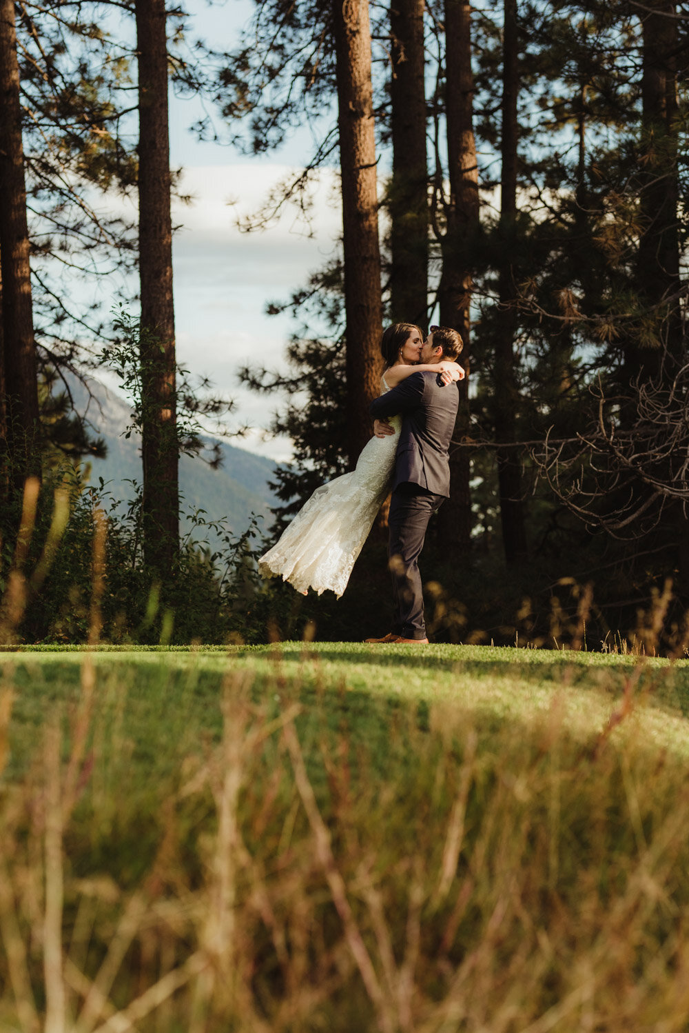 jewish wedding photographer in lake tahoe, couple playing around photo