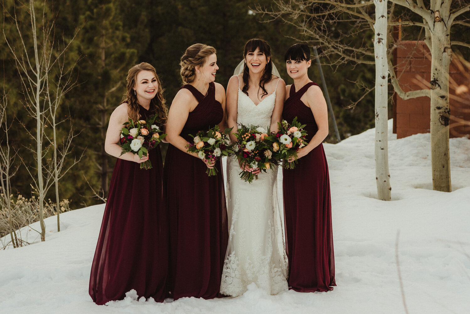 Tannenbaum Winter Wedding, photo of bride and her bridesmaids 