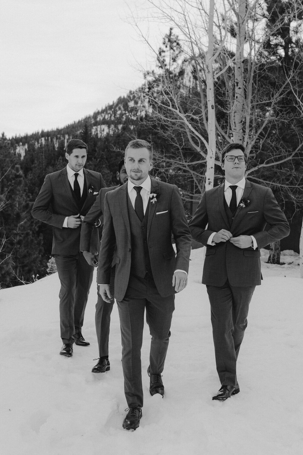 Tannenbaum Winter Wedding, photo of groom and his buddies