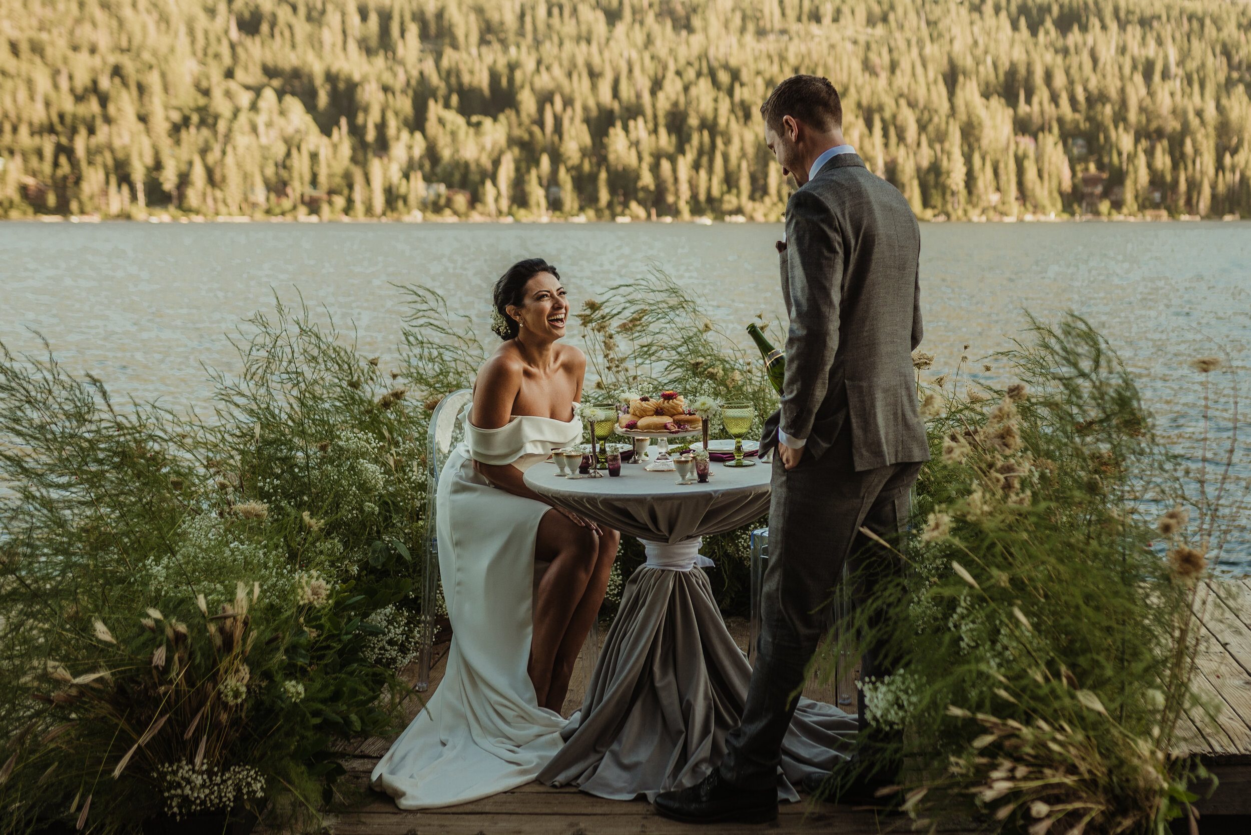 lake tahoe elopement, pop-up wedding set-up photo