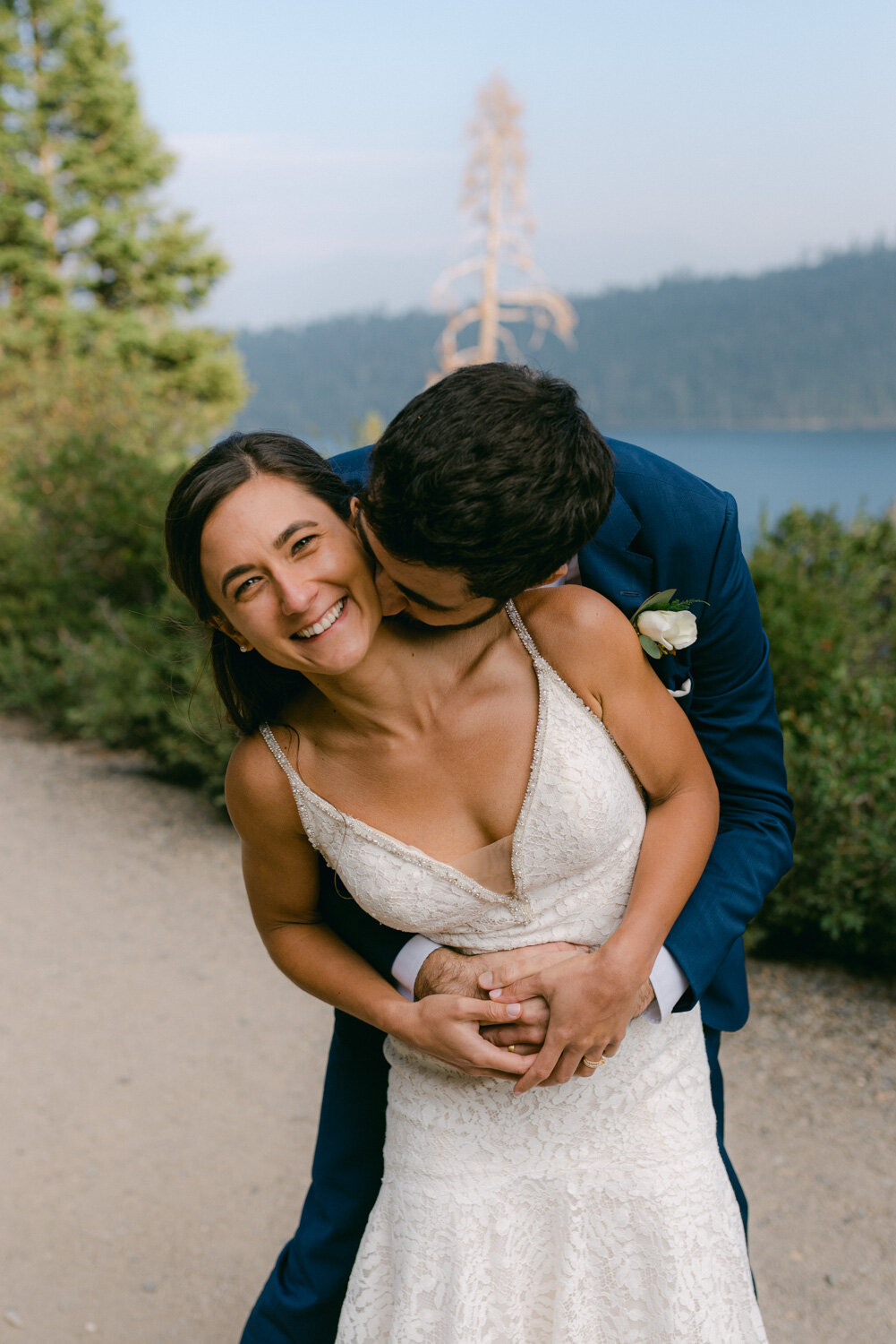 COVID Wedding in Lake Tahoe, couple cuddling photo