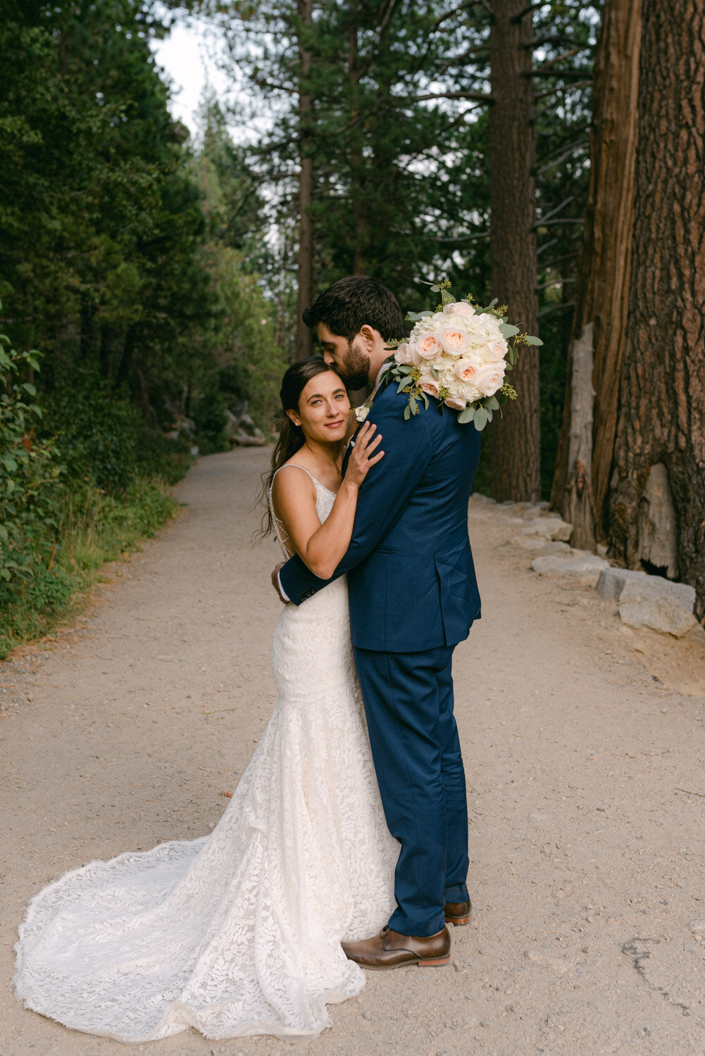 COVID Wedding in Lake Tahoe, couple in the forest photo
