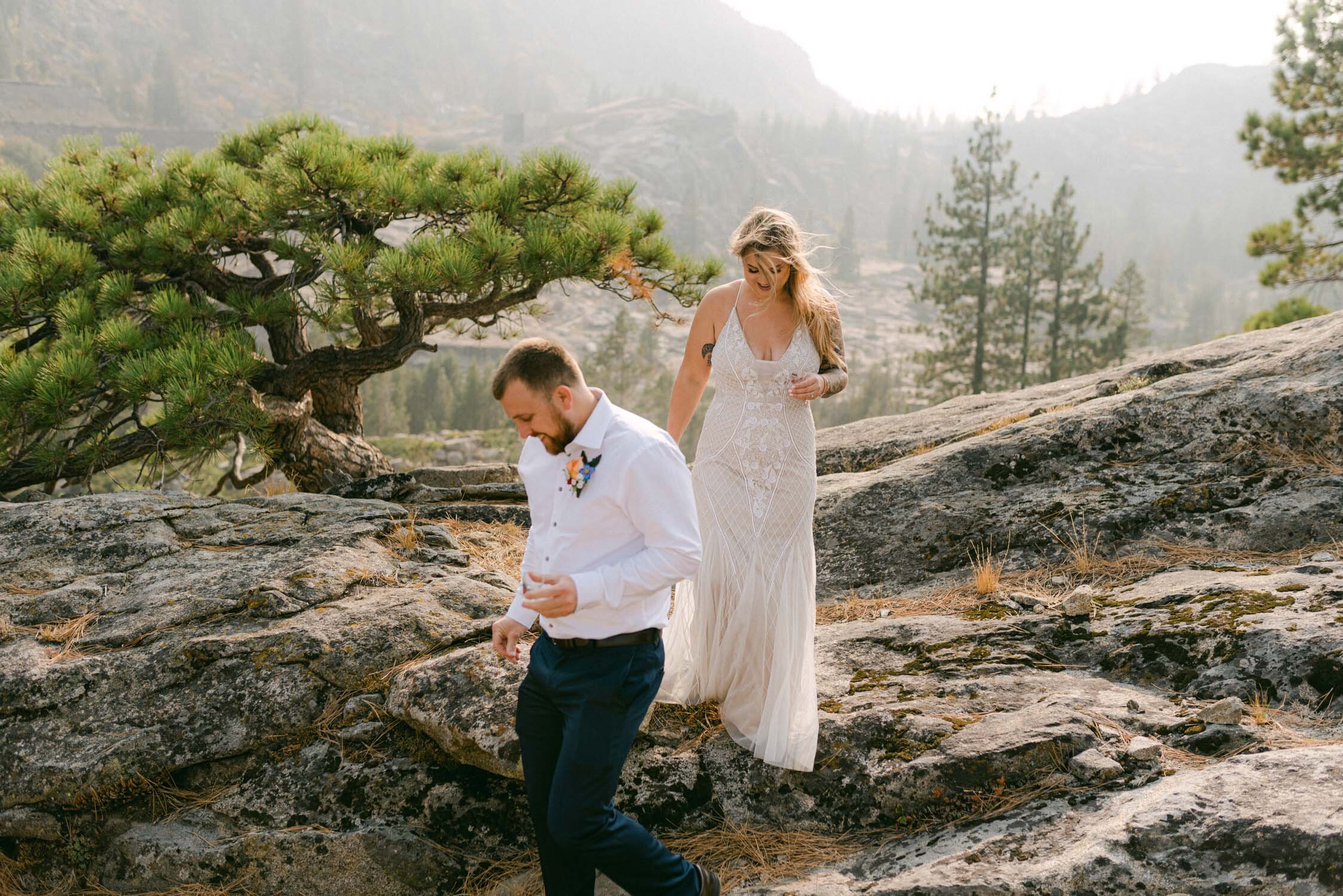 Donner Lake Elopement, photo of couple walking to their ceremony site