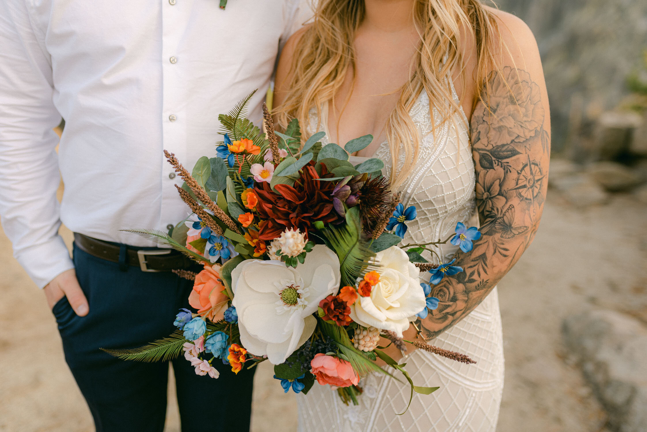 Donner Lake Elopement, photo of brides homemade bouquet 