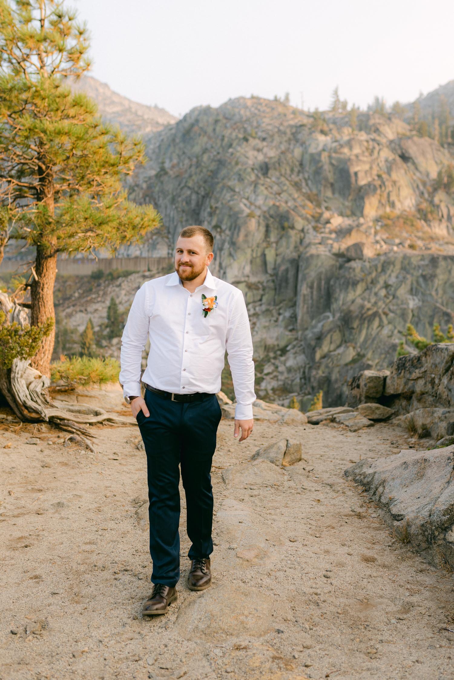 Donner Lake elopement, photo of groom
