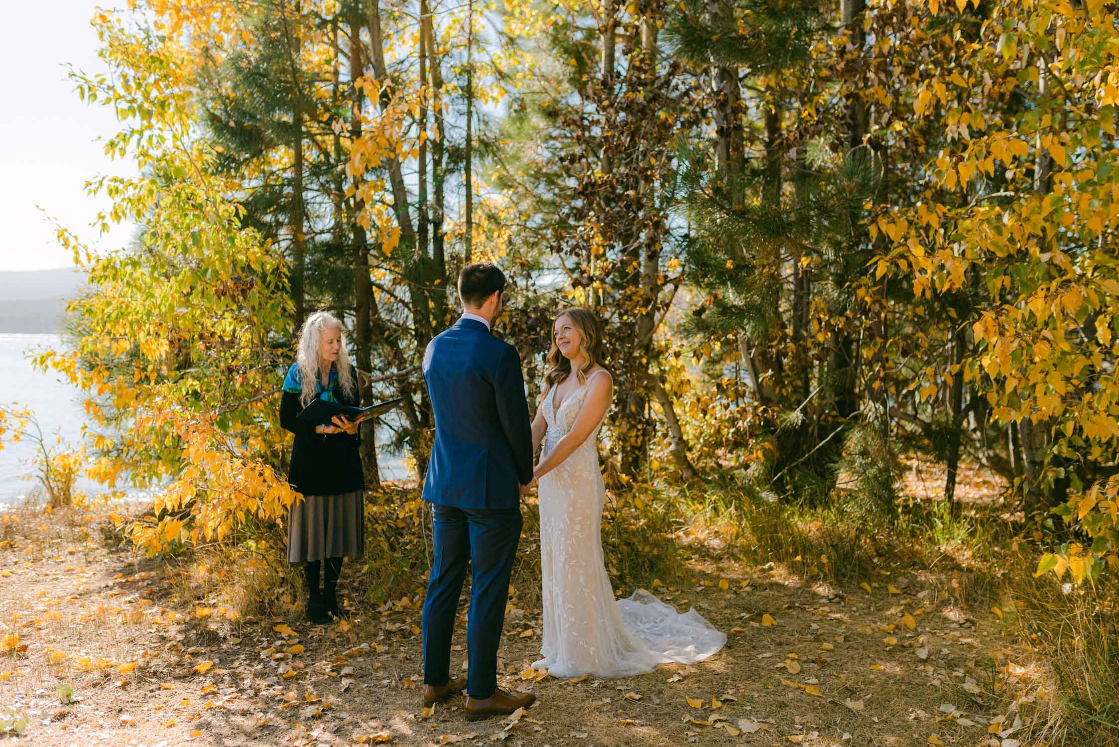 Fall Lake Tahoe wedding, photo of couple holding hands