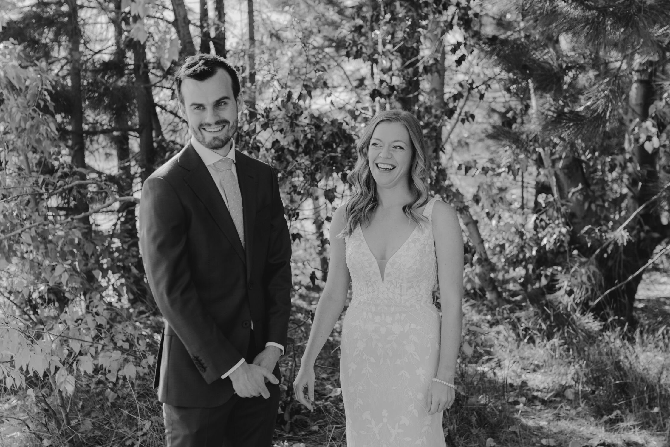 Fall Lake Tahoe wedding, photo of couple after their fall ceremony