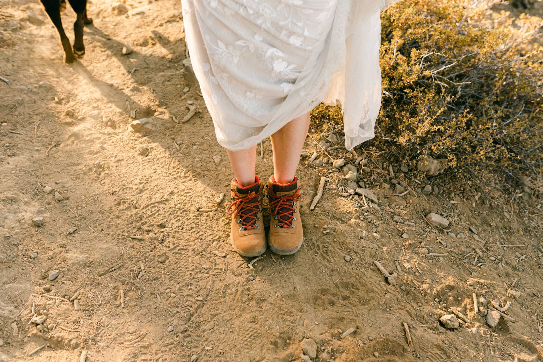 Fall elopement in Lake Tahoe, photo of bride's bridal boots
