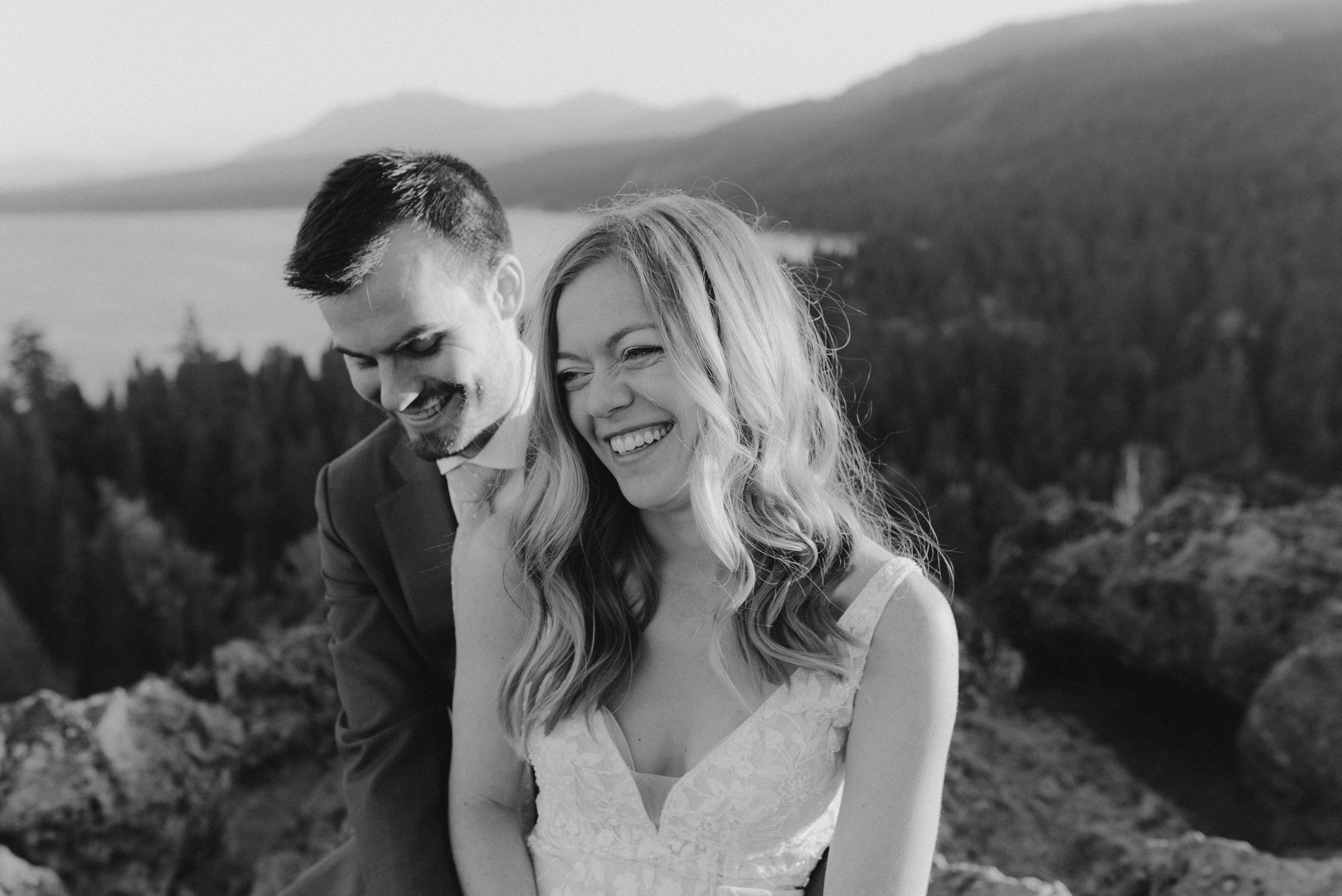 Fall elopement in Lake Tahoe, photo of couple smiling 