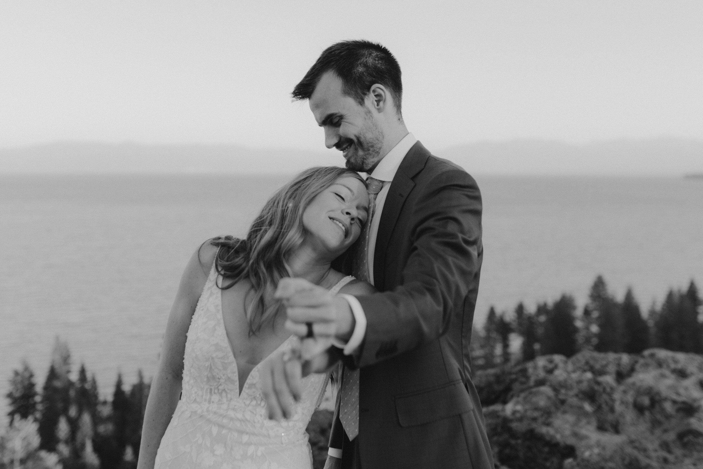 Fall elopement in Lake Tahoe, photo of couple cuddling on each other
