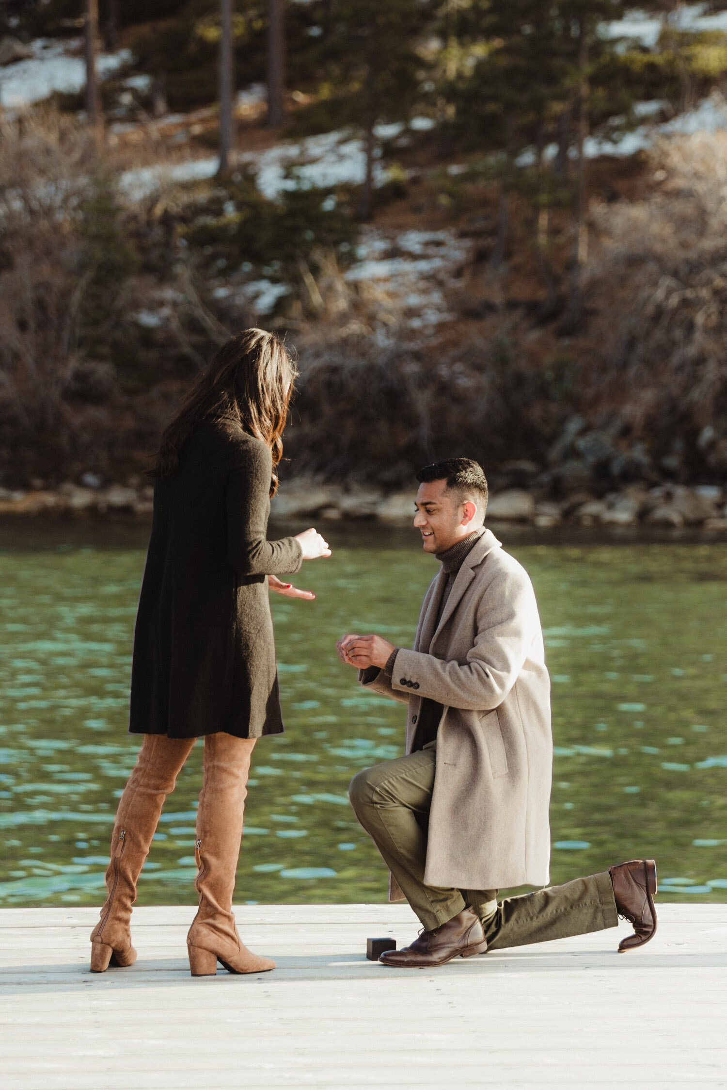 Lake Tahoe Proposal, photo of couple getting engaged 